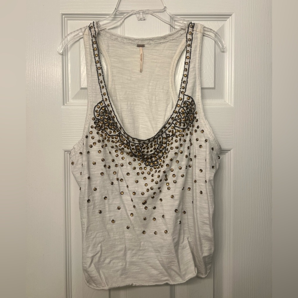 Free People Cream Tank with Embellishments